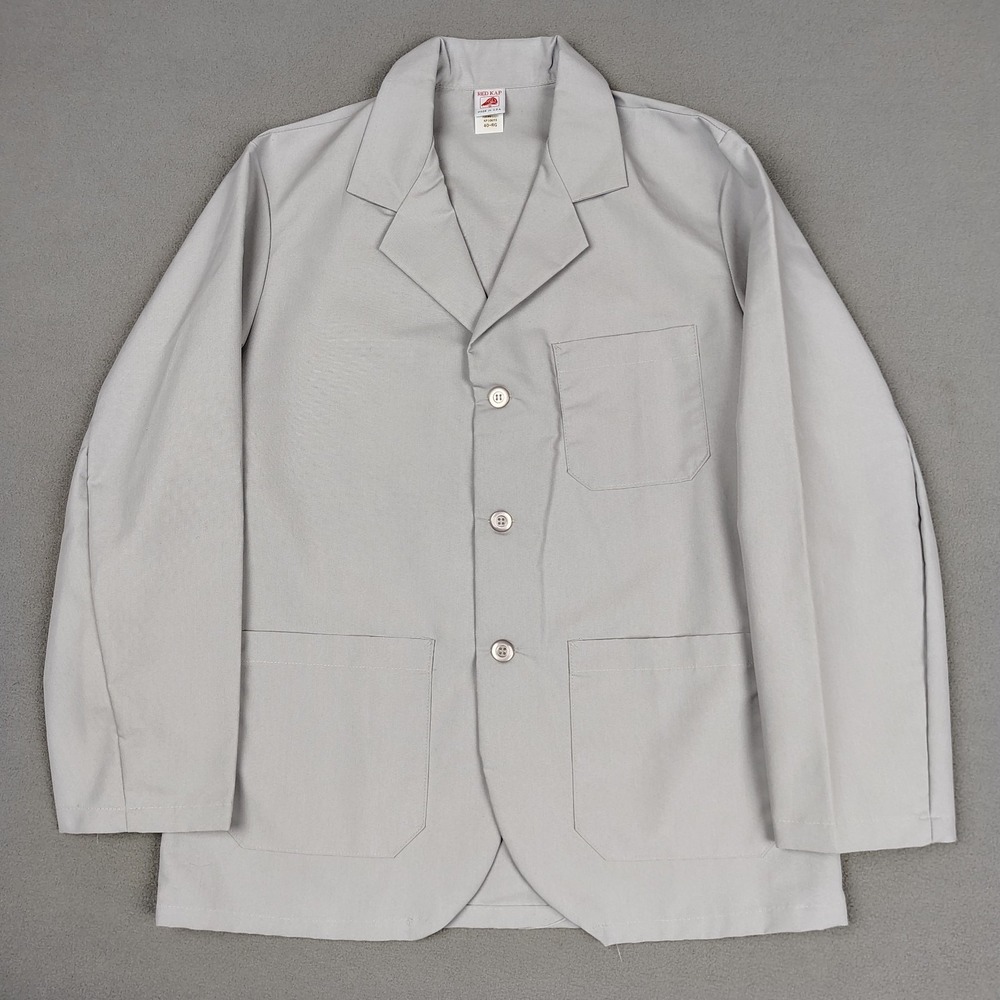 Vintage 80s RED KAP Counter Coat Men Large Gray Lapel Mechanic Pocket Shirt USA